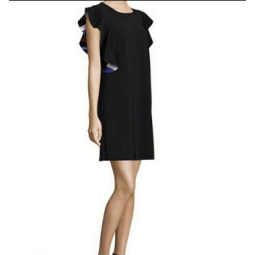 Nicole Miller New York Flamenco Ruffled Sleeve Shift Dress in Black Multi - Sz 2